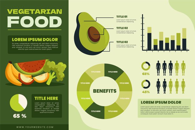 Infografía de comida vegetariana de diseño plano dibujado a mano
