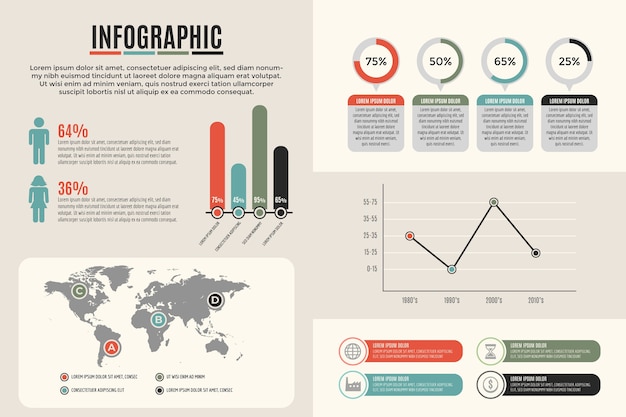 Infografía con concepto de colores retro
