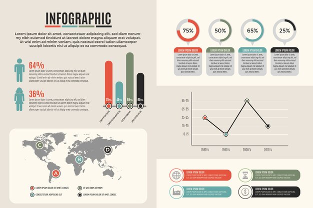 Infografía con concepto de colores retro