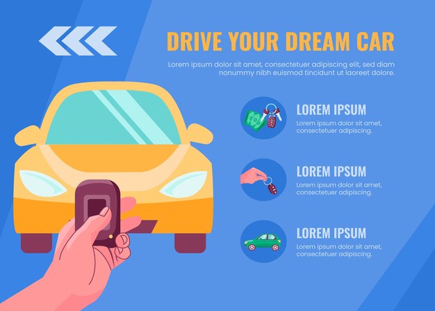 Infografía de concesionario de coches dibujada a mano