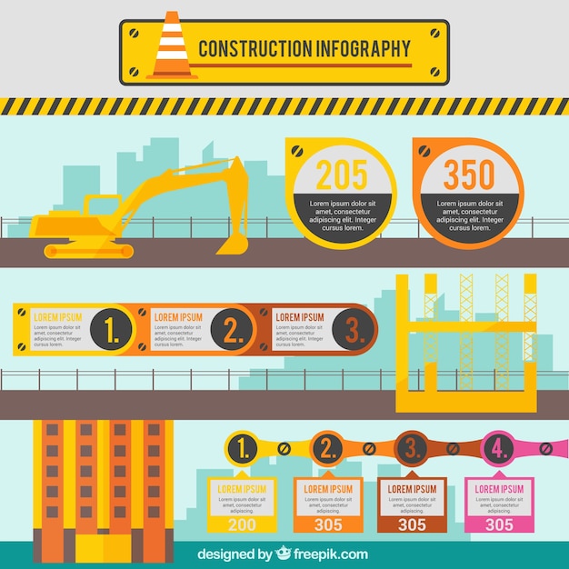 Vector gratuito infografía construcción en diseño plano