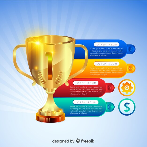 Infografía con copa al ganador