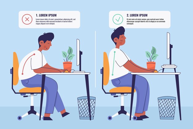 Infografía de corrección de postura dibujada a mano