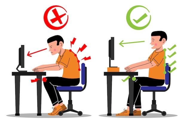 Infografía de corrección de postura dibujada a mano