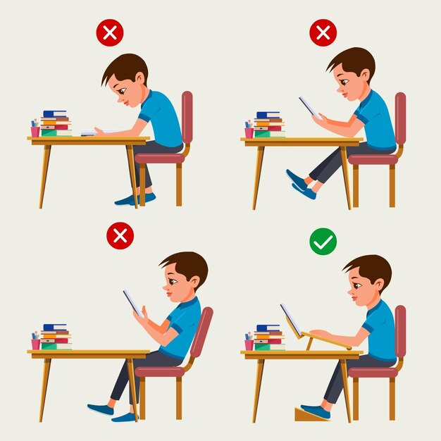 Infografía de corrección de postura de dibujos animados ilustrada