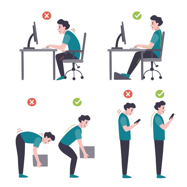 Infografía de corrección de postura de estilo dibujado a mano
