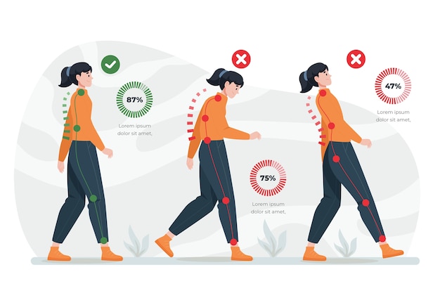 Vector gratuito infografía de corrección de postura plana