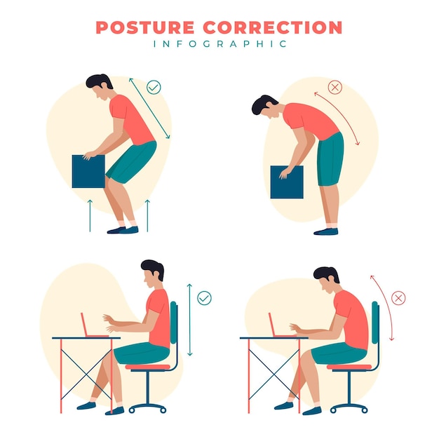 Vector gratuito infografía de corrección de postura plana