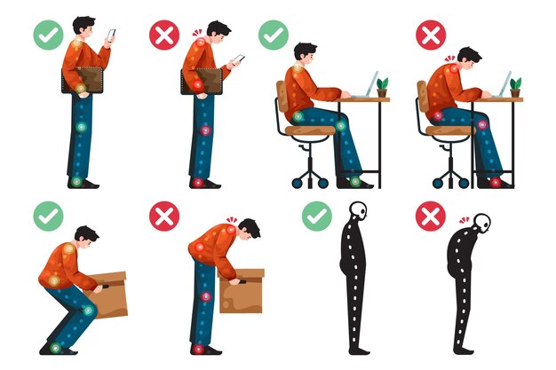 Infografía de corrección de postura plana