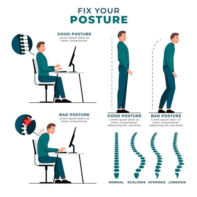 Infografía de corrección de postura.