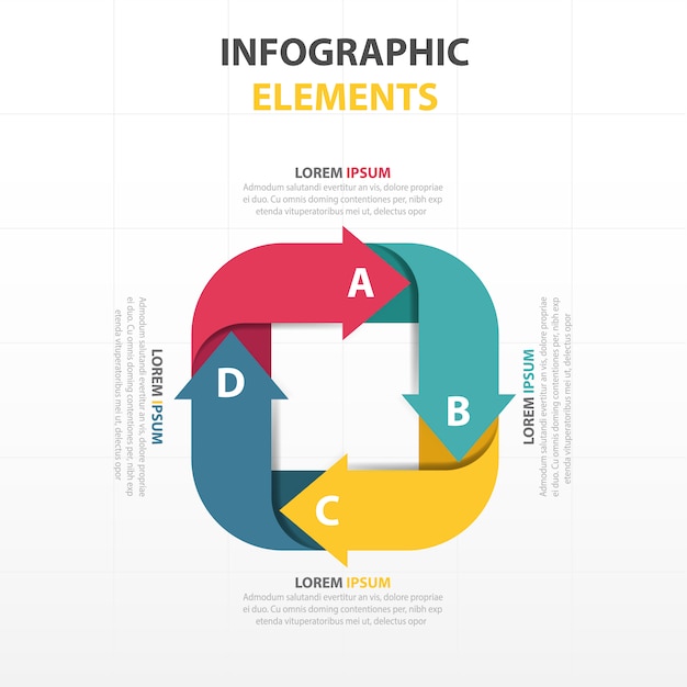 Infografía con cuatro flechas en diferentes colores
