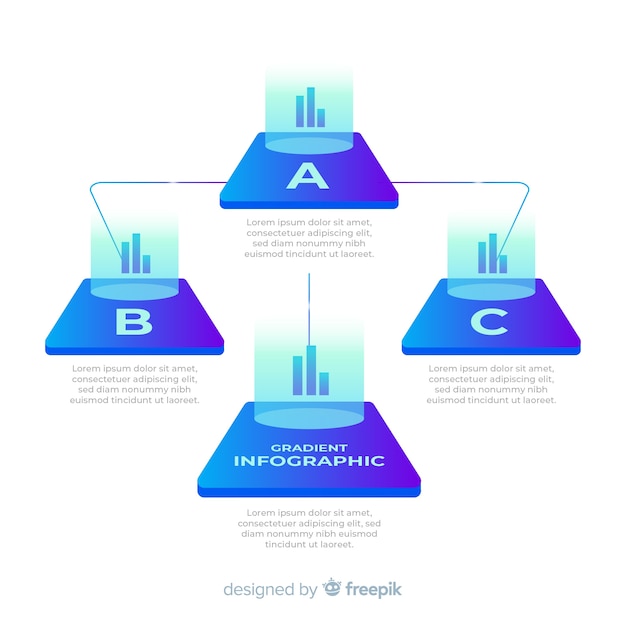 Vector gratuito infografía de degradado con gráficos piramidales