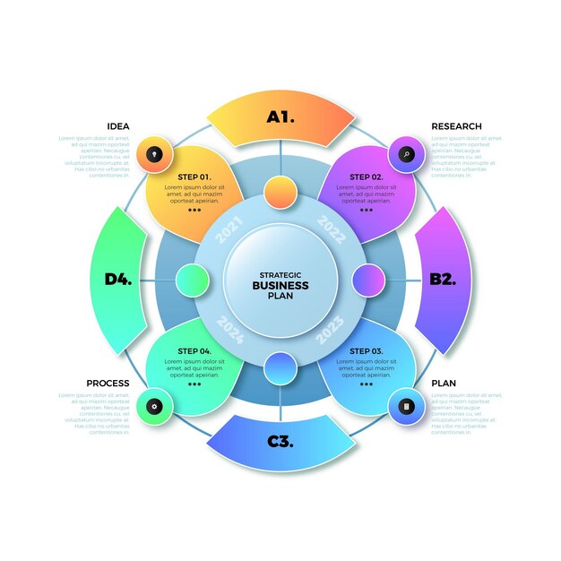 Infografía de diagrama circular degradado