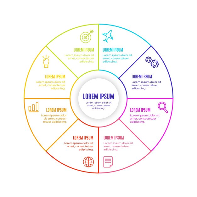 Infografía de diagrama circular plano lineal.