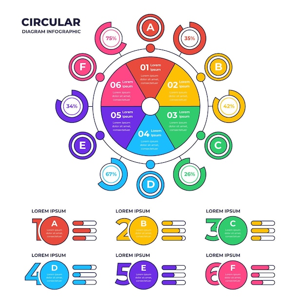 Infografía de diagrama circular plano lineal.