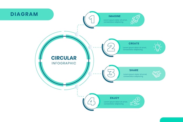 Infografía de diagrama circular plano lineal.