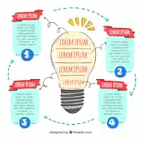 Vector gratuito infografía dibujada a mano con una bombilla