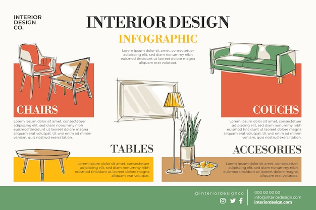 Vector gratuito infografía de diseño de interiores dibujada a mano
