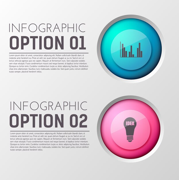 infografía con dos opciones de párrafos de texto editable y el icono de círculo apropiado