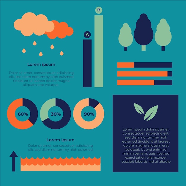 Vector gratuito infografía de ecología con árboles y nubes.