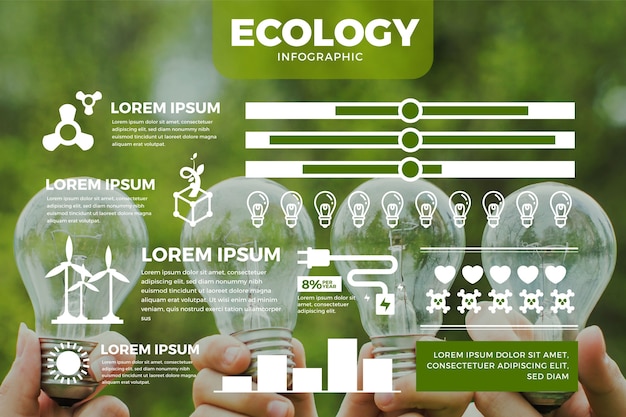 Infografía de ecología con diferentes secciones e imágenes.