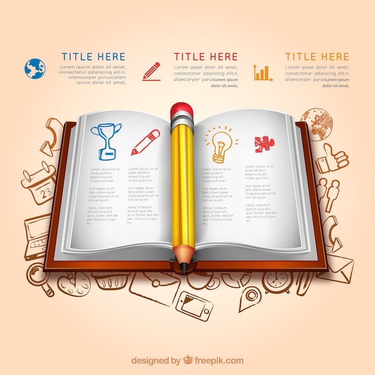 Vector gratuito infografía de educación con un libro abierto