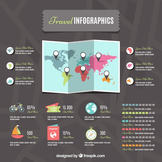 Infografía con elementos planos de viaje