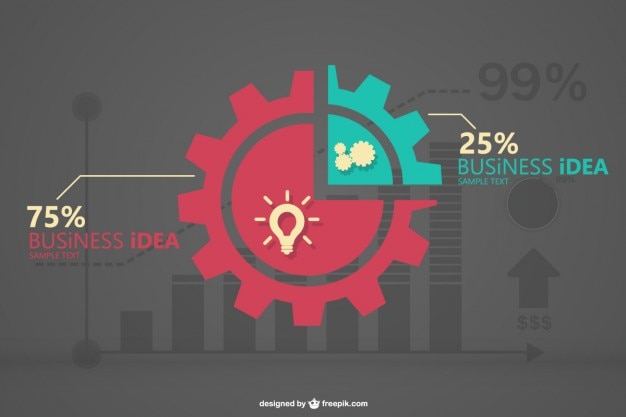 Infografía de engranajes en dos colores