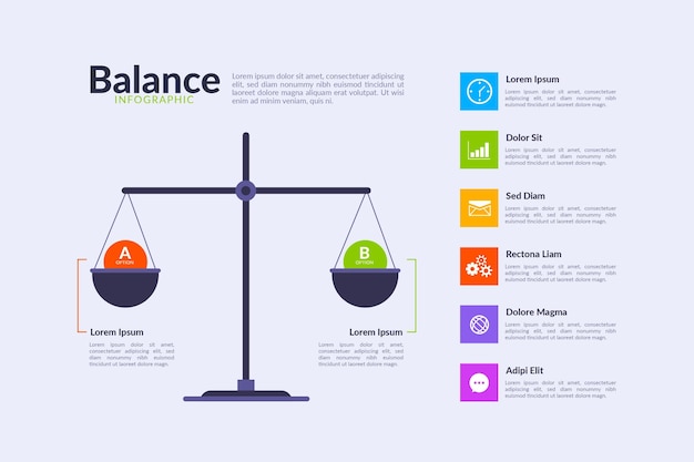 Vector gratuito infografía de equilibrio de plantilla de diseño plano