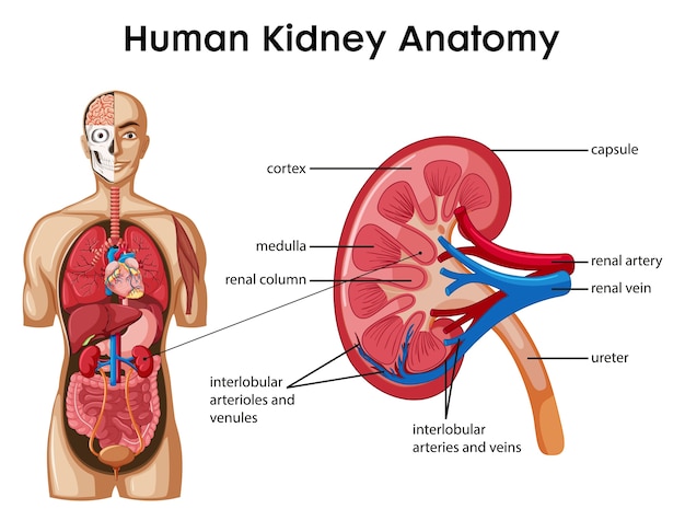 Infografía de estilo de dibujos animados de anatomía de riñón humano