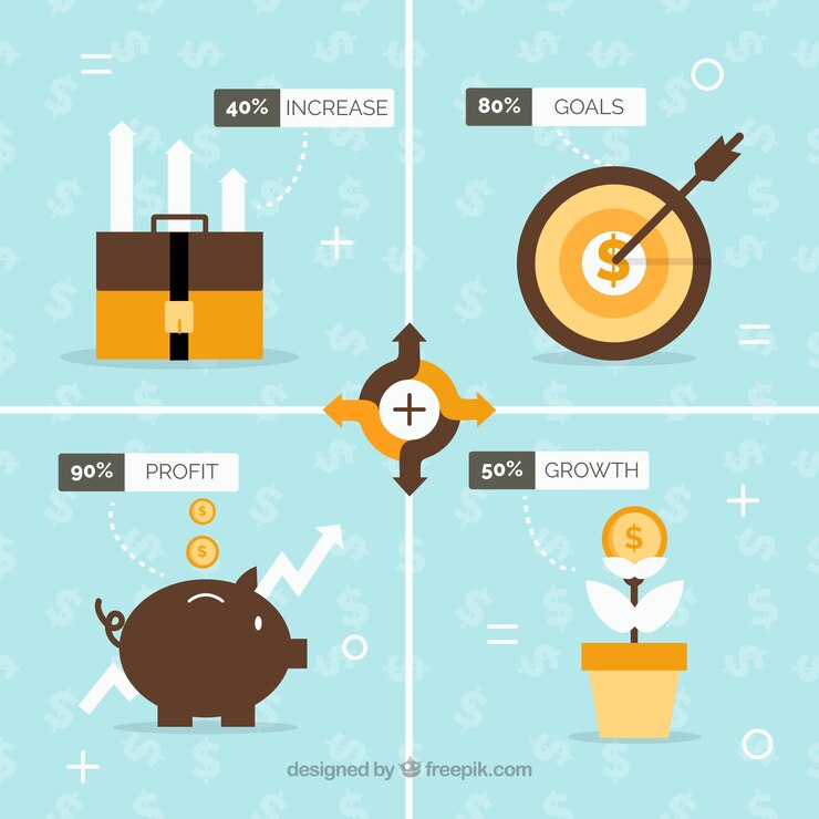 Vector gratuito infografía financiera con cuatro opciones en diseño plano