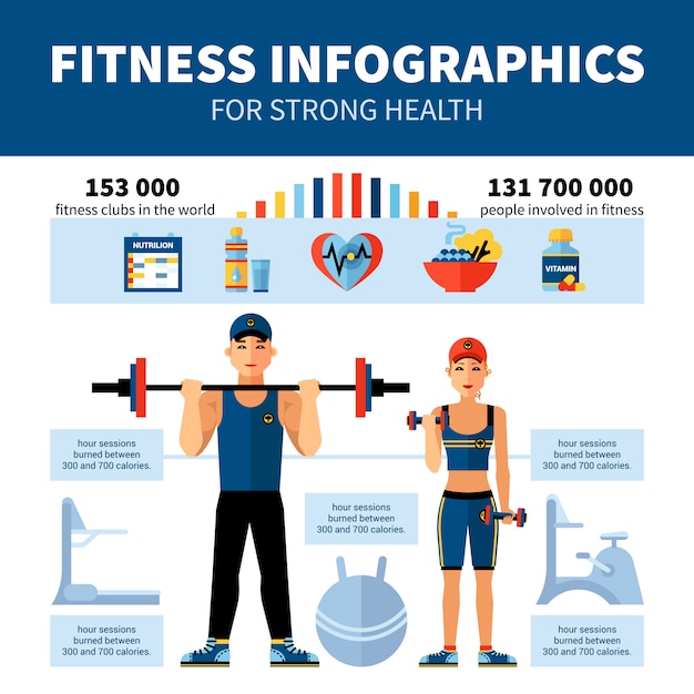 Vector gratuito infografía de fitness con estadísticas de clubes deportivos