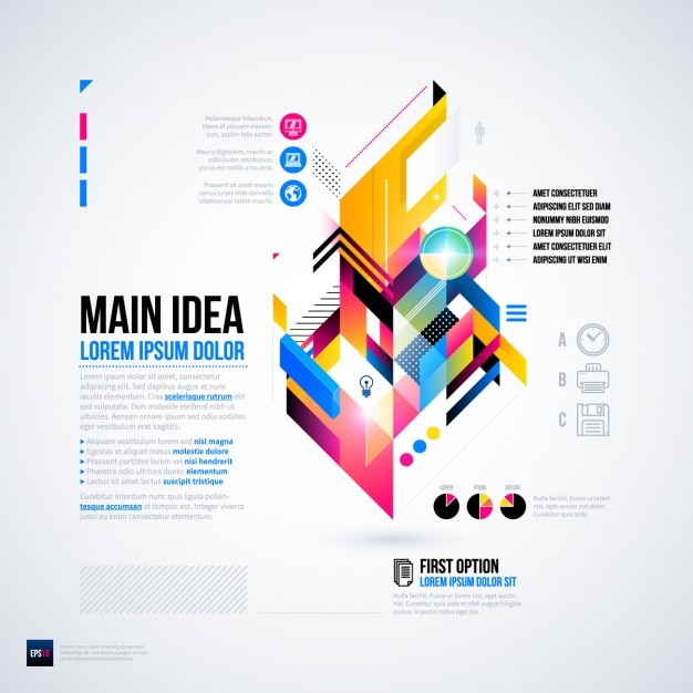 Infografía geométrica con elementos coloridos