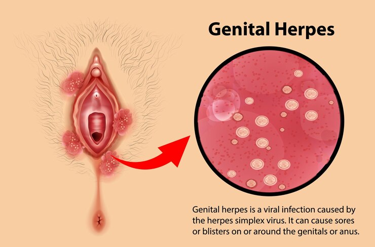 Vector gratuito infografía de herpes genital con explicación
