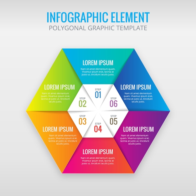 Infografía hexagonal con 6 colores