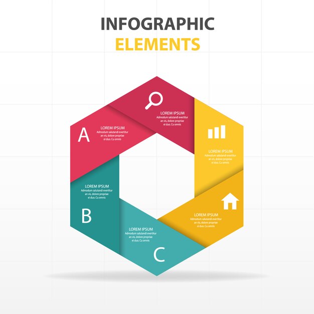 Infografía hexagonal con diferentes colores