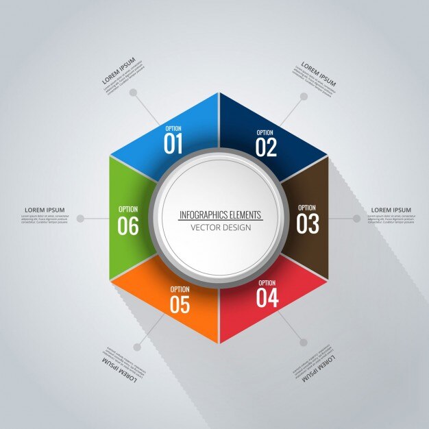 Vector gratuito infografía hexagonal con seis opciones