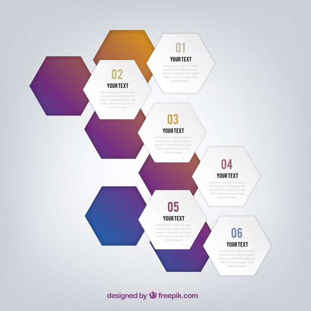 Infografía con hexágonos recortadas