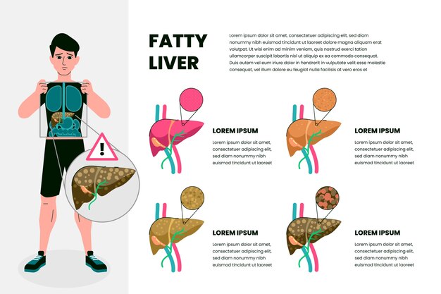 Infografía de hígado graso en diseño plano