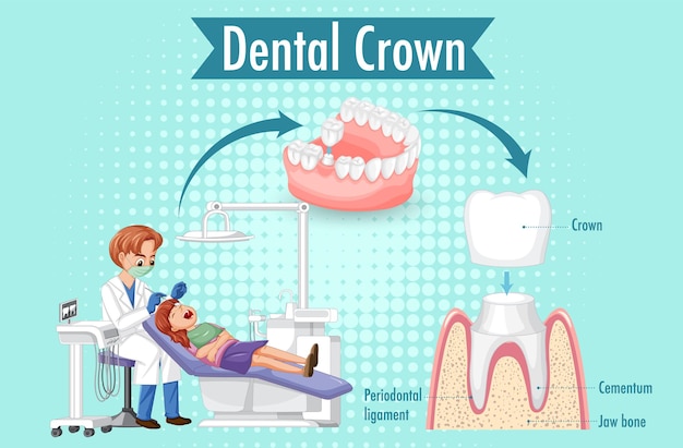 Vector gratuito infografía de humano en corona dental.