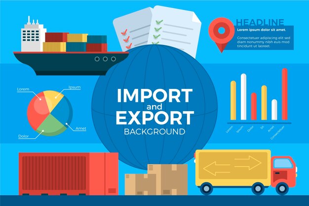 Infografía de importación y exportación de diseño plano.