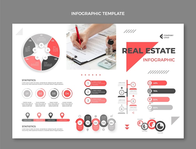 Vector gratuito infografía inmobiliaria geométrica abstracta plana