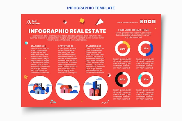 Infografía inmobiliaria geométrica abstracta plana