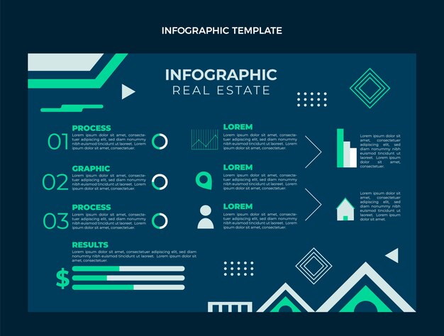 Infografía inmobiliaria geométrica de diseño plano