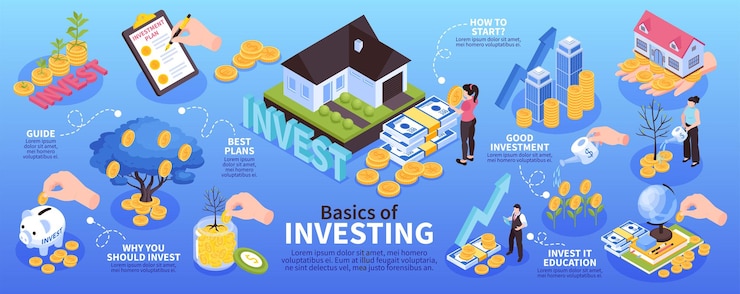 Vector gratuito infografía de inversión isométrica con iconos conceptuales aislados de propiedad y dinero con texto editable e ilustración vectorial de personas