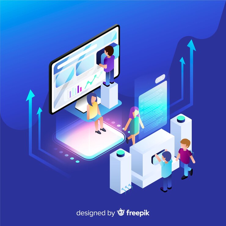 Vector gratuito infografía isométrica con gráficos y personas.