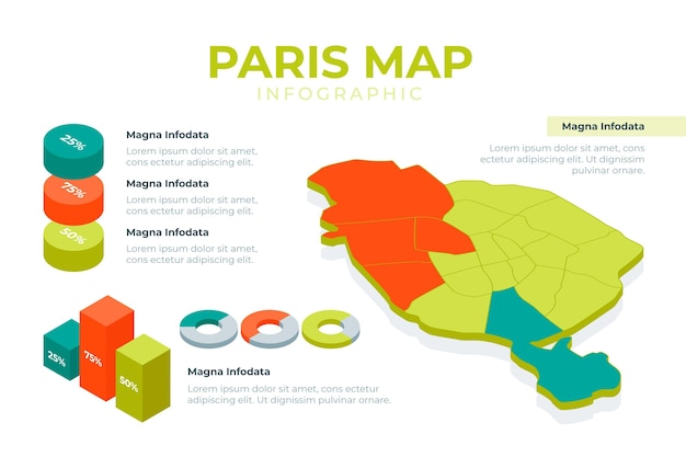 Vector gratuito infografía isométrica del mapa de parís