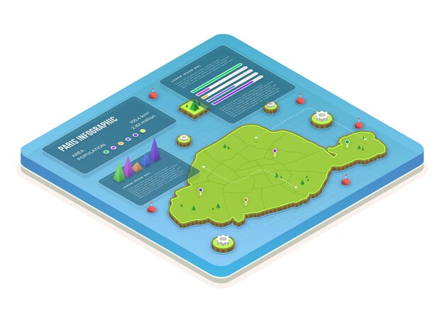 Infografía isométrica del mapa de parís