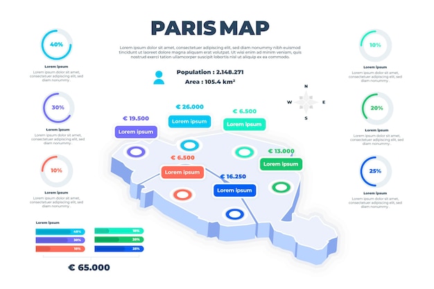 Infografía isométrica del mapa de parís