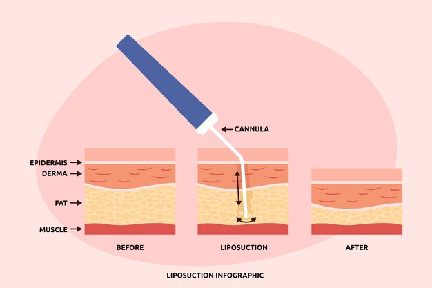 Infografía de liposucción de diseño plano dibujado a mano